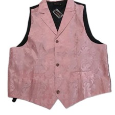 Dibangu Men Suit Vest Silk Pink Waistcoat and Tie Pocket Square Size XXL