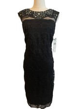 Black Lace Dress Size 6 Rhinestone Dark Romance Cocktail Party Event Slimming