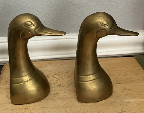 Vintage Brass Mallard Duck Head Bookends Patina 6" tall made in India