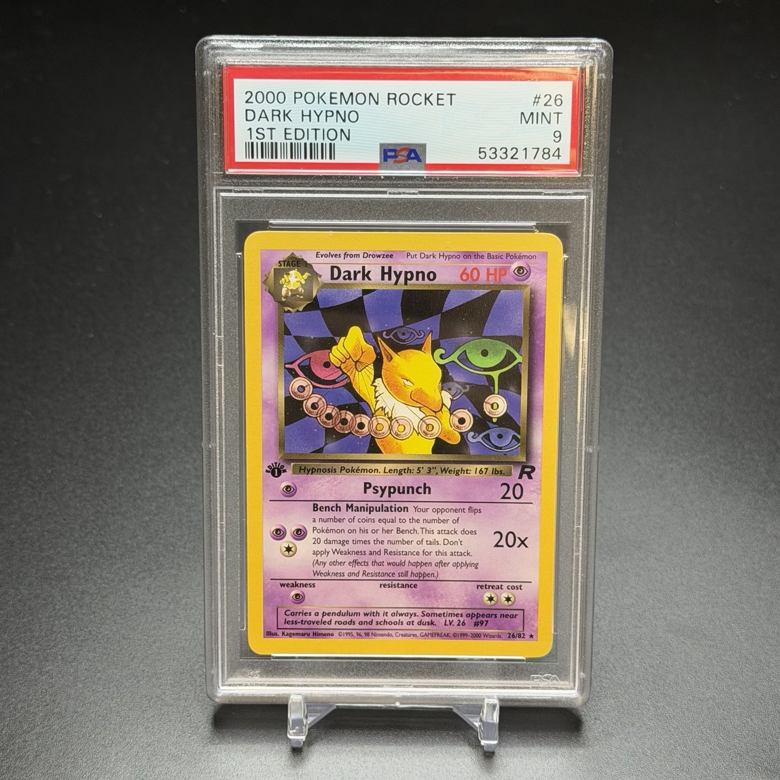 2000 POKÉMON TEAM ROCKET DARK HYPNO 1ST EDITION #26  PSA 9 MINT WOTC RARE