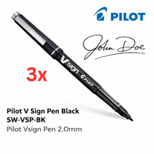 Pilot V Sign Pen - Black Set of 3 - Liquid Ink Med 2.0 mm Nib Fiber Tip 0.6 Line