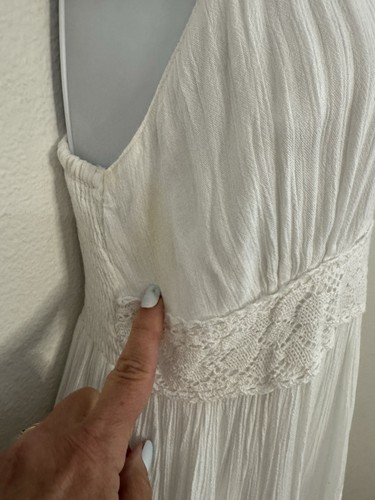 Maxi Vestido Vintage Magic Rayón Blanco Crochet Hippie Boho Hada Niveles M - Imagen 3 de 9