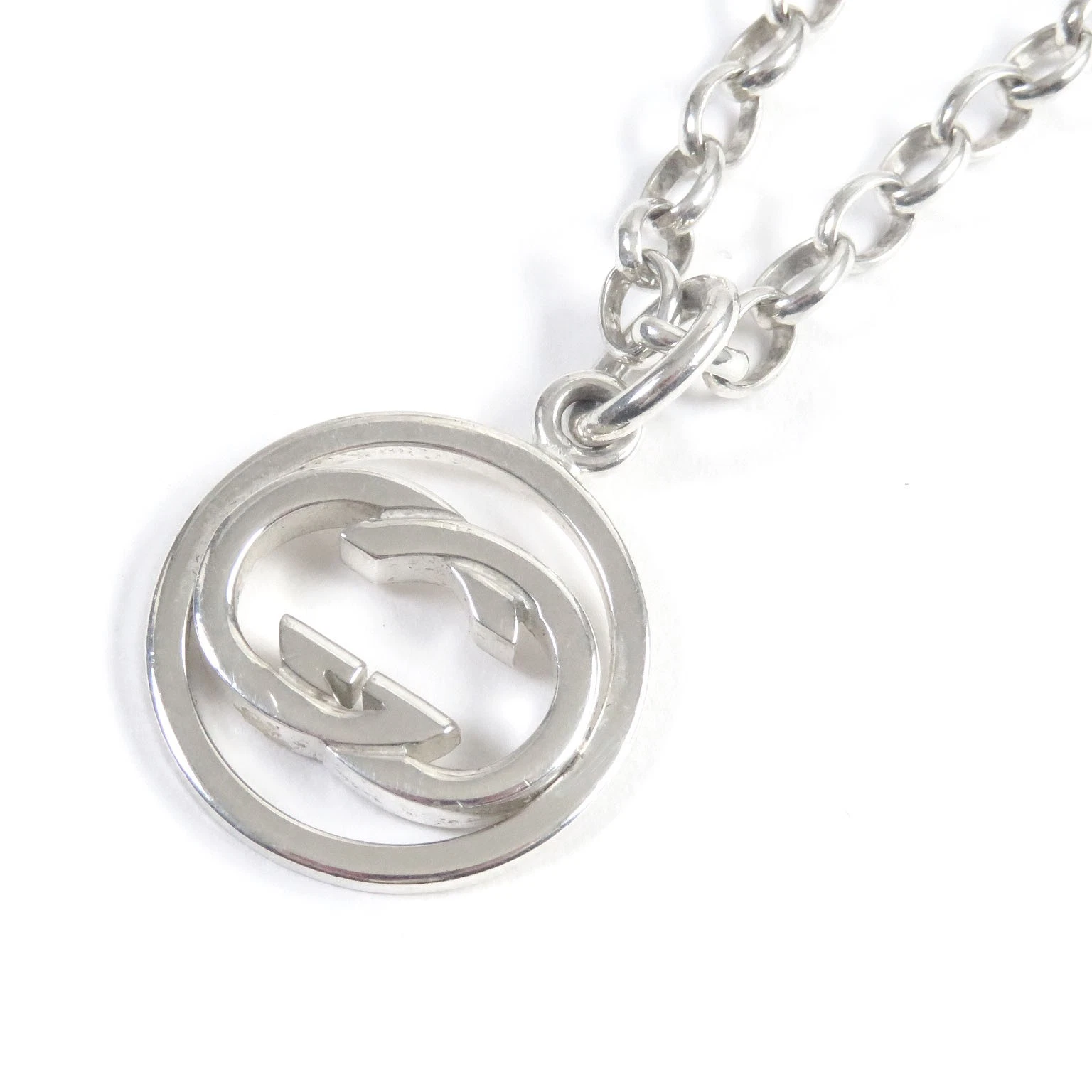 GUCCI AG925 Logo imbriqué Pendentif Chaîne Collier Accessoires Argent