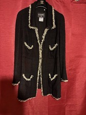 Authentic CHANEL Black Tweed Long Jacket Coat...