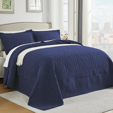 Navy Blue Oversized King Quilt Set, Soft Microfiber with 2 Pillow Shams