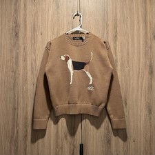 Lauren Ralph Lauren RLL Tan Dog Intarsia Cotton Crew Neck Sweater Size M NWT