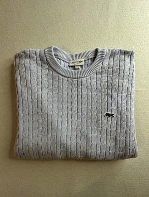 LACOSTE Herren Pullover hellblau Zöpfe Baumwolle Größe 8 US 3XL Regular Fit