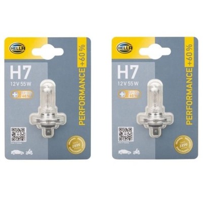 2x Hella H7 12V 55W Performance +60% Halogen-Birnen Lampe Glühbirne Scheinwerfer