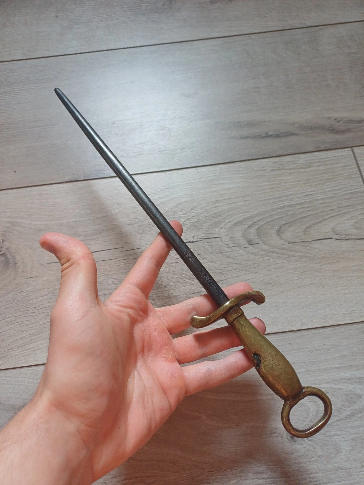 VTG OLD RARE 14.5'' EARLY 20C F.DICK BUTCHER KNIFE SHARPENER HONING BRASS BRONZE