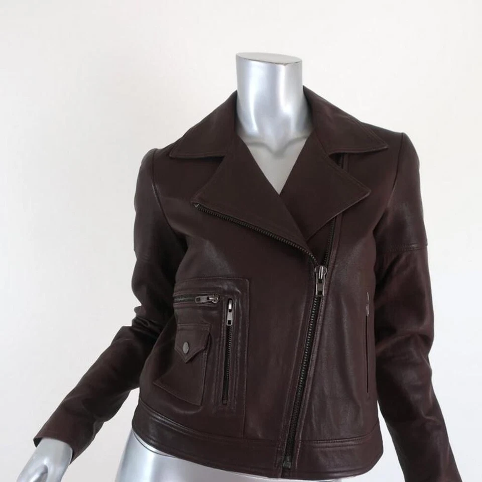 Theory Leather Motorcycle Jacket Pavati Dark Brown Size 2 Biker Jacket - Image 2 of 4