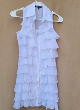 without tags Samuel Dong White Sleeveless Button Front Ruffle Shirt Dres G2U