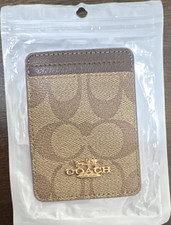 Coach Brown Beige Canvas Leather Logo ID Document Holder for Women