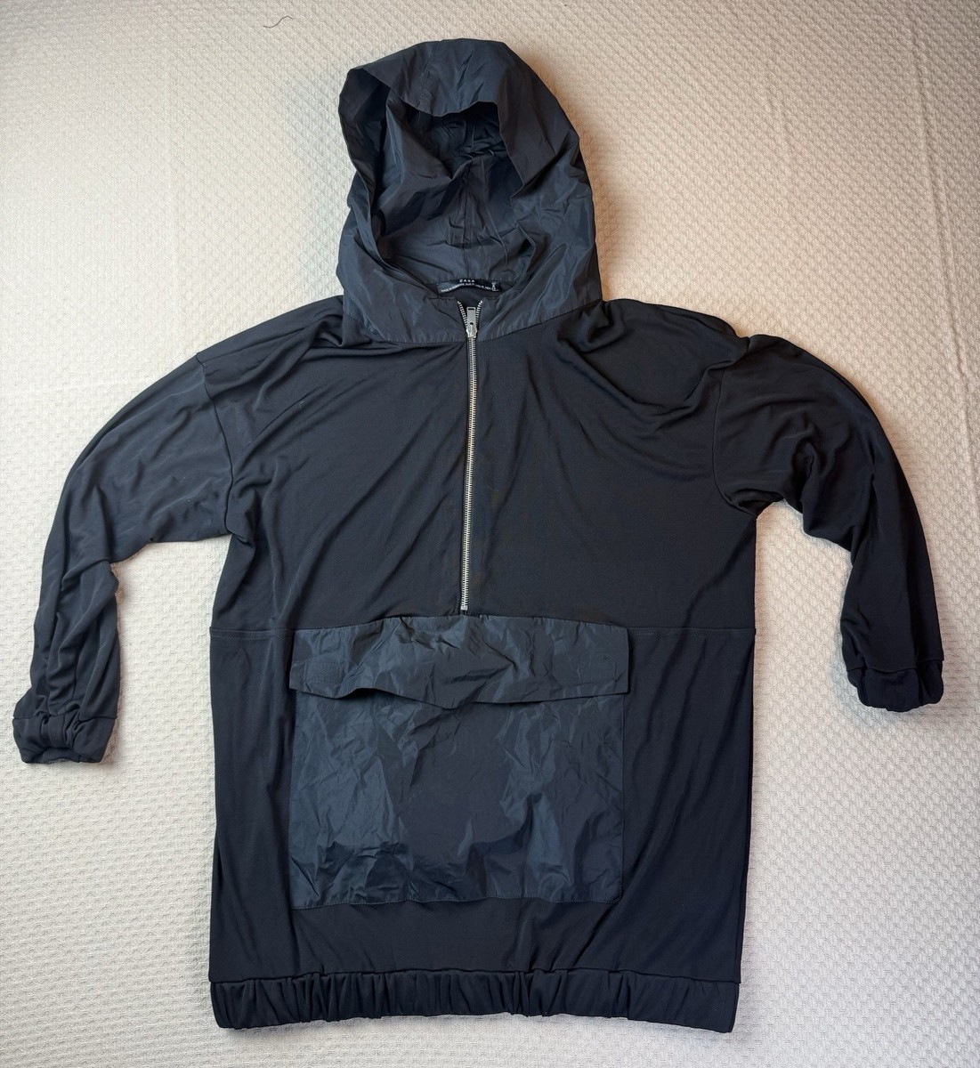 ZARA Half-Zip Hooded Nylon Anorak Jacket with Front Pouch Pocket