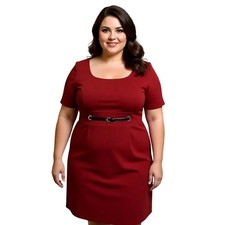 Tahari Arthur S. Levine Red Sheath Dress Empire Waist Belted Plus Size 20W NWT
