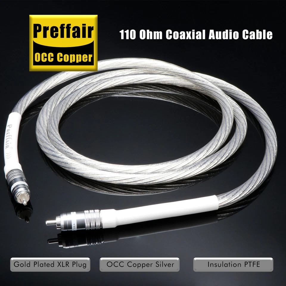 Premium OCC Silver Coaxial Cable 110Ohm Gold Plated RCA AES/EBU HiFi Audio Wire - Image 3 of 4