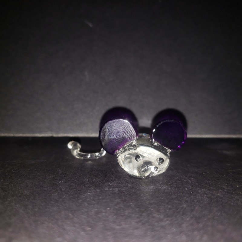 Hand Blown Glass - Mouse (Purple Ears/Tail Flat)