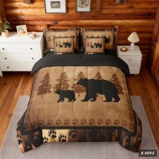 Bear Comforter Set King Size 7 Pcs Cabin Lodge Bed in a Bag Rustic Wild Animals