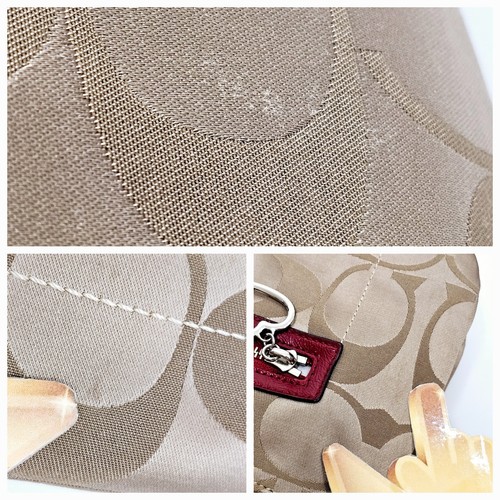 Coach Red Poppy Shoulder Bag Handbag 2 Way Signature Canvas Logo Silver Hardware - Picture 22 of 23