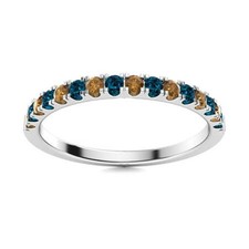 Round London Blue Topaz  Smoky Quartz 925 Sterling Silver Half Eternity Ring