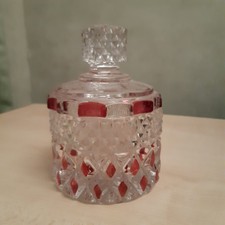 Cut Glass Clear And Ruby Red Vanity Jar With Lid