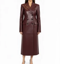 Burgundy New Women's Full Length Trench Coat Ankle Length Coat Pure Lambskin