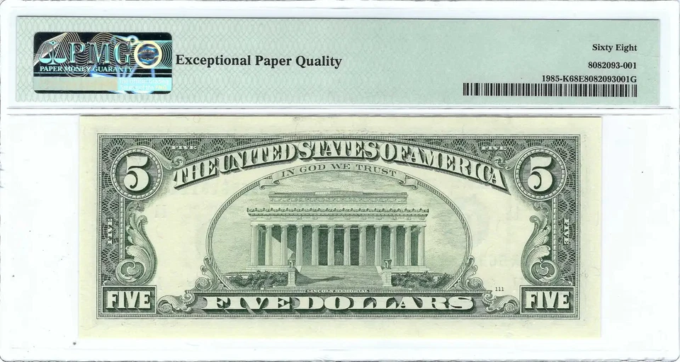 $5 1995 Small Size Federal Reserve Note - Dallas PMG 68EPQ Superb GemUnc FR1985K - Image 2 of 2