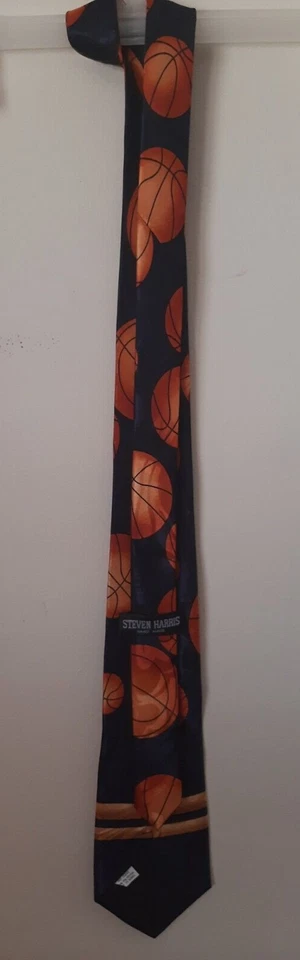 Gravata masculina feita à mão Steven Harris Tie AROS DE BASQUETE 4" x 58"--ESTADO PERFEITO! - Imagem 3 de 3