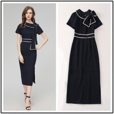 Elegant Round Neck High Waist Mid Length Split Wrapped Hip Dress Women Office