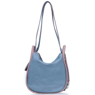 Bruno Rossi Italian Made Blue Calf Leather Convertible Hobo Bag Backpack