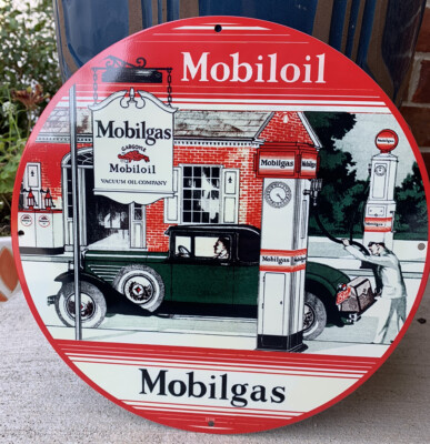 Vintage Style Mobil Mobilgas Pump Mobiloil Gasoline  Metal Heavy Quality Sign