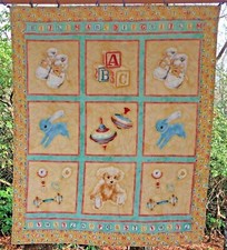 "Little One Teddy Bear 40"X48" Baby Quilt Handmade Robert Kaufman Cotton Crib