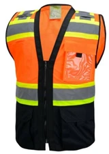 Surveyor Black/ Orange Two Tones Safety Vest, ANSI/ ISEA  Photo ID Pocket