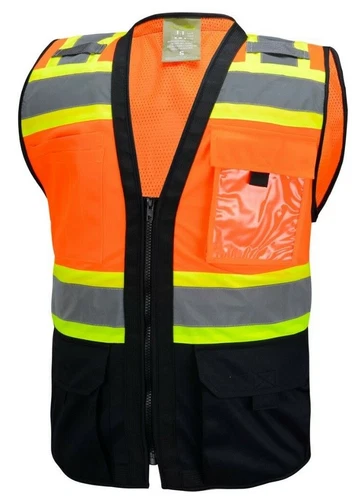 Surveyor Black/ Orange Two Tones Safety Vest, ANSI/ ISEA  Photo ID Pocket video thumbnail