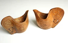 OLD VINTAGE WOOD DRINKING CUP KUKSA SWEDEN SWEDISH FOLK ART SAMI VIKING (2 pcs.)