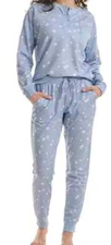 Splendid Women 2 Piece Lounge Set Henley Top Jogger Pants Blue Stars X-Large