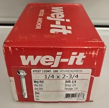Wej-it Anchors (100 count) 1/4" x 2-3/4" Zinc Plated Steel Wedge Anchor ⭐NEW⭐