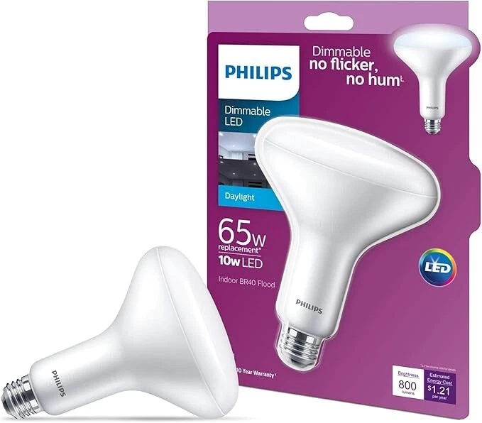 Philips BR40 LED Bulbs 8.8W=65W, 5000K Daylight, Dimmable, E26 Base, 6-Pack - Image 3 of 4