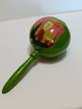 Mexican Maraca Green Hand Painted 8 inches