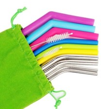 Reusable Straws Stainless Steel Straws Silicone Straws Set of 12 Packs