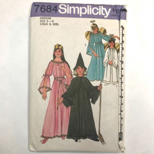 Vintage 70s Angel Costume Simplicity Sewing Pattern 7684 Sz 6-8 Girl Fairy Witch - Afbeelding 1 van 5