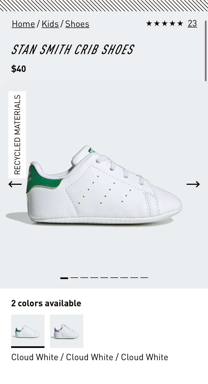 PONY Adidas Stan Smith Culla 1 Bianco Verde Sneakers Bambino Originali