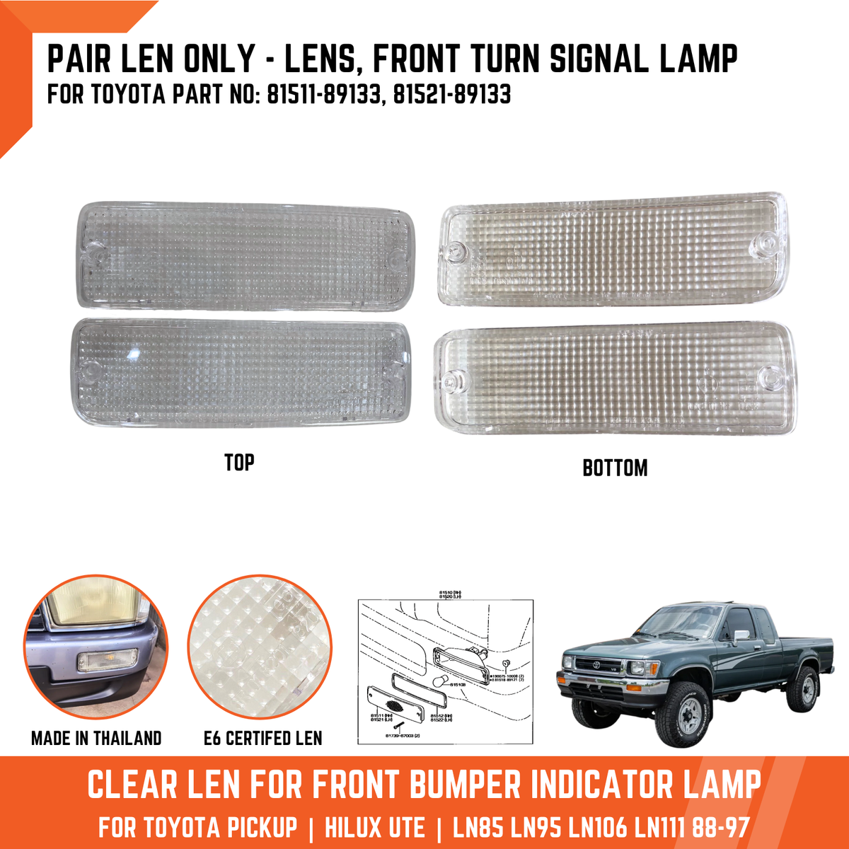CLEAR LENS ONLY FRONT TURN SIGNAL LAMP BUMPER LIGHT FOR TOYOTA