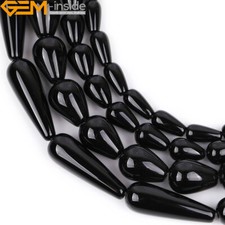 Teardrop Black Agate Onyx Natural Gemstone Beads Women Jewelry Making Strand 15"