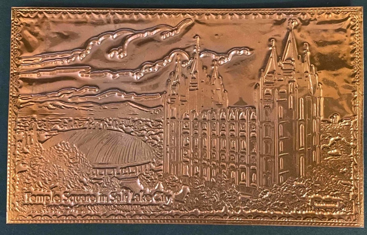SALT LAKE CITY TEMPLE SQUARE ENGRAVED COPPER VINTAGE POSTCARD