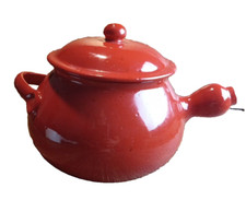 Terra Cotta Pot Crock Kitchen Lid 2 Handles Italy Red La Gabbianella 7" H 11" L