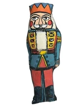 Vintage Hand Painted Plush Pillow - Christmas Theme - Toy Soldier - 12”