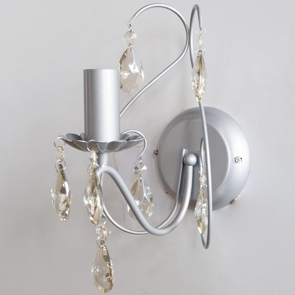 Litecraft Wall Light Leaf Styled Crystal Effect B22 1 Arm - Silver Clearance