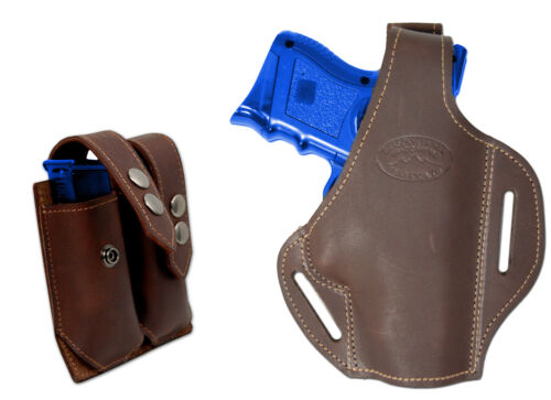 New Brown Leather Pancake Gun Holster + Dbl Mag Pouch Taurus Compact 9mm 40 45