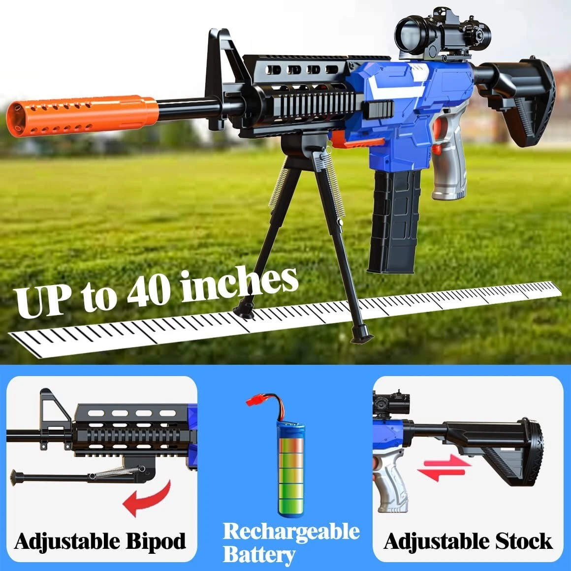 Automatic Toy Guns for Nerf Automatic Machine Gun with Bipod, M416 Electric  Toy Foam Blaster with 150 Darts, Shooting Games Toys