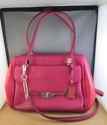 Coach Fuchsia Pink/Red Leather Tote Dual Shoulder Strap Handbag Purse Hand Bag - Picture 4 of 18